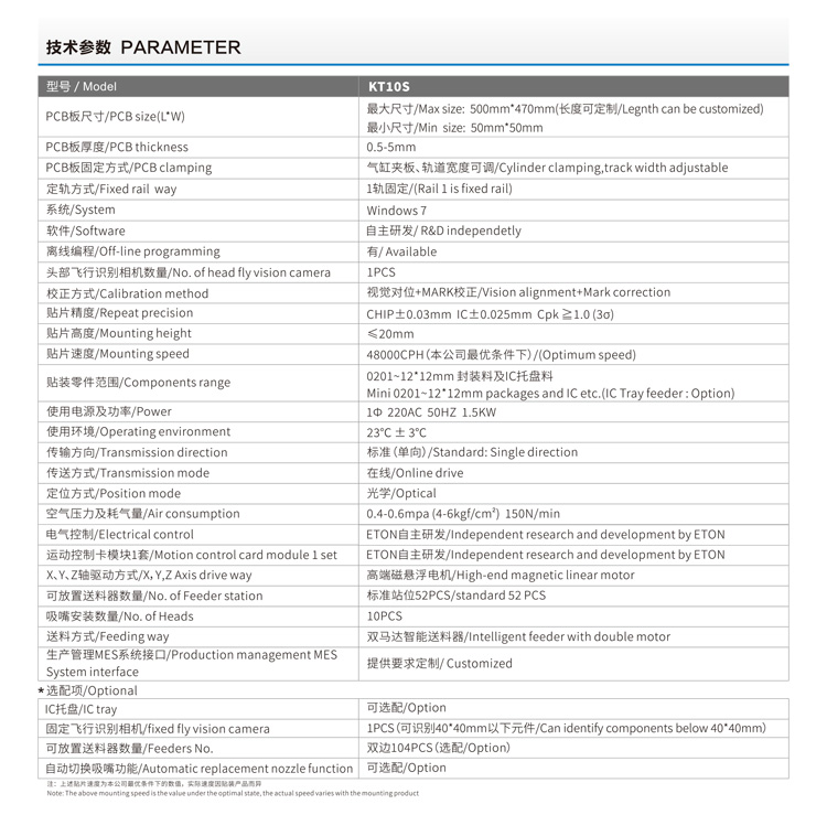 貼片機技術參數